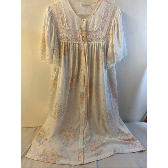 Komar button floral gown Large rn#17363 style #21323 Made in USA - Picture 1 of 9